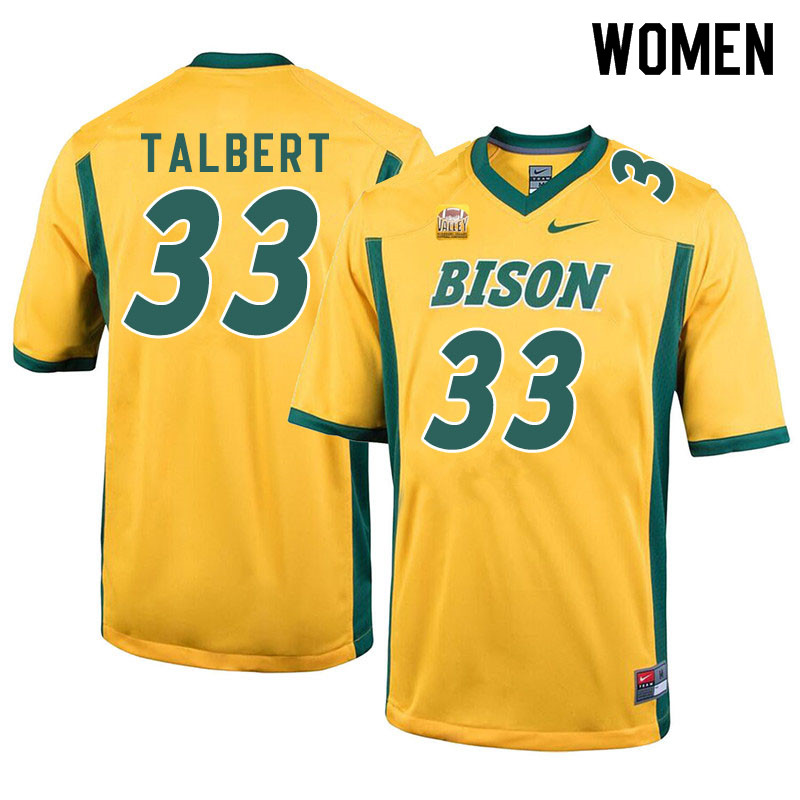 Women #33 Destin Talbert North Dakota State Bison College Football Jerseys Sale-Yellow - Click Image to Close
